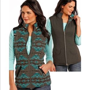 WOMEN'S POWDER RIVER VEST TURQUOISE & GRAY AZTEC